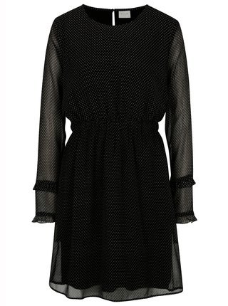 Čierne bodkované šaty s dlhým rukávom VILA Dotly