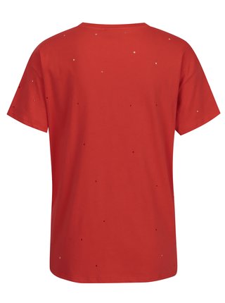 Červené tričko s potlačou a kamienkami Noisy May Command