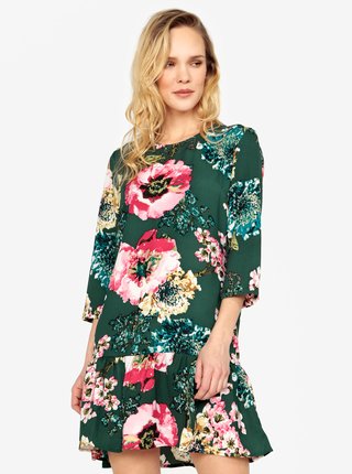 Zelené kvetované šaty s volánom ONLY Katehrine