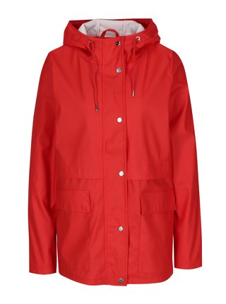 Červená vodovzdorná bunda s kapucňou ONLY