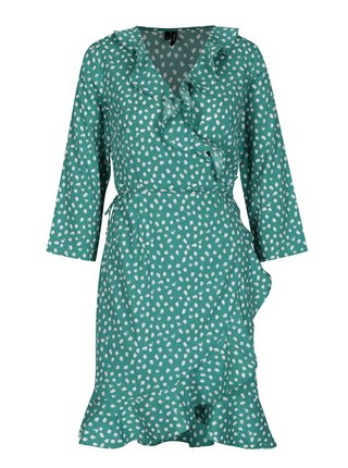 Zelené vzorované zavinovacie šaty s 3/4 rukávom VERO MODA Henna