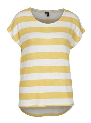 Žlto-krémové pruhované tričko VERO MODA Wide
