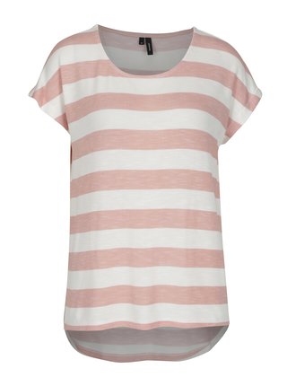 Ružovo-krémové pruhované tričko VERO MODA Wide