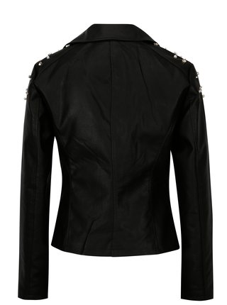Čierna koženková bunda s aplikáciou na ramenách Noisy May Cora