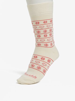 Červeno-krémové unisex ponožky so vzorom Fusakle Zima na dedine