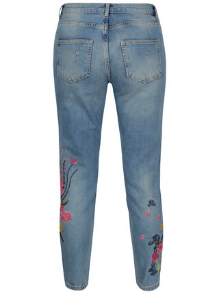 Modré skinny skrátené rifle s výšivkou Dorothy Perkins Darcy