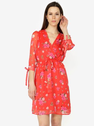 Červené kvetované šaty s 3/4 rukávom VERO MODA Lili mini