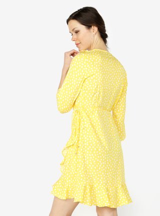 Žlté vzorované zavinovacie šaty s volánmi VERO MODA Henna