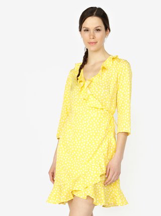 Žlté vzorované zavinovacie šaty s volánmi VERO MODA Henna