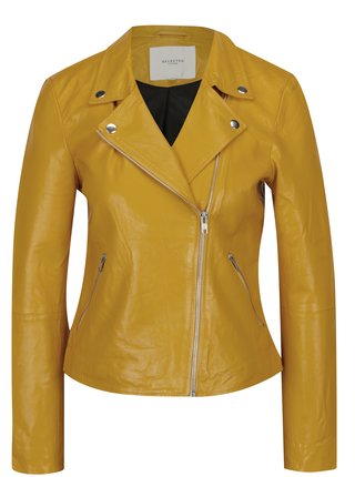 Žltá kožená bunda Selected Femme Marlen