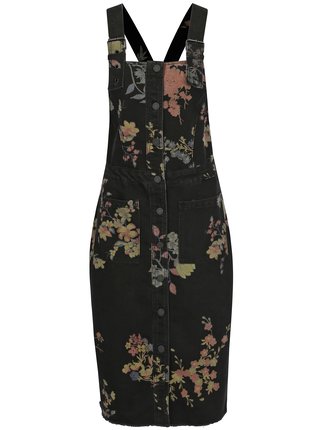 Čierne kvetované rifľové šaty s trakmi Noisy May Jenny