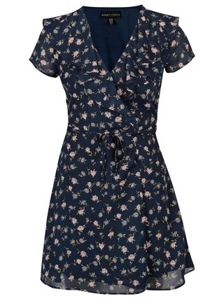 Tmavomodré kvetované zavinovacie šaty Mela London
