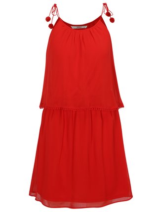Červené šaty s brmbolcami ONLY Zoe