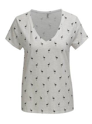 Čierno–biele tričko s potlačou plameniakov ONLY Bone