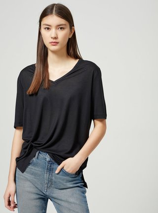Čierne basic tričko s véčkovým výstrihom Selected Femme Lyro