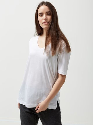 Biele basic tričko s véčkovým výstrihom Selected Femme Lyro
