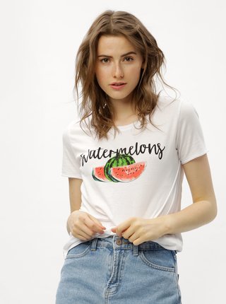 Biele tričko s potlačou melónov ONLY Happy love