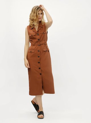 Hnedé košeľové šaty s textilným opaskom Selected Femme Linny