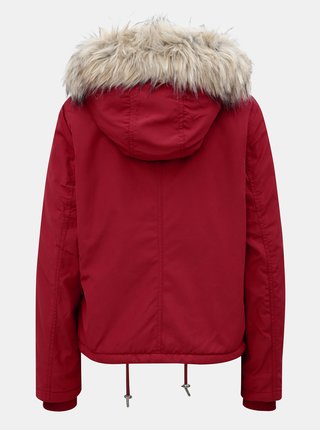 Červená bunda s kapucňou a odnímateľným kožúškom ONLY