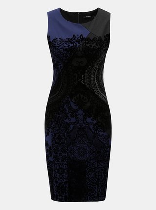 Modro-černé pouzdrové vzorované šaty Desigual