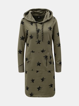 Kaki mikinové šaty s motívom hviezd ONLY Awesome
