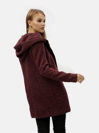 Vínový melírovaný tenký kabát s kapucňou ONLY Sedona