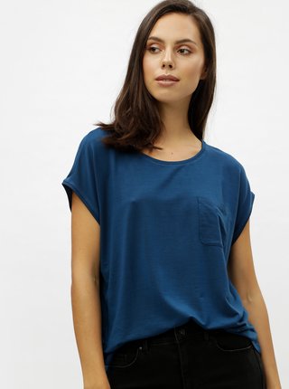 Modré basic tričko s náprsným vreckom VERO MODA Ava