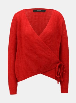 Červený vlnený zavinovací sveter VERO MODA