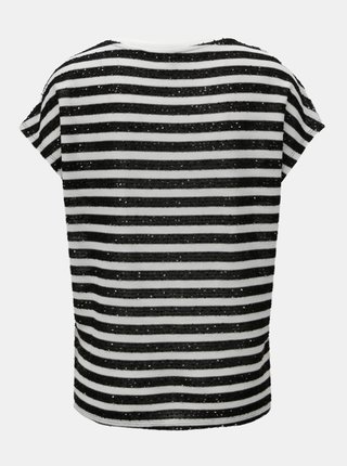 Čierno-biele pruhované tričko s flitrami ONLY