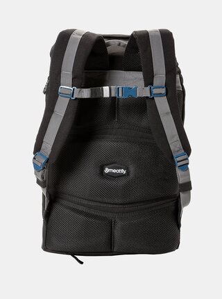 Černý batoh a koženkovými detaily a pláštěnkou Meatfly 26 l