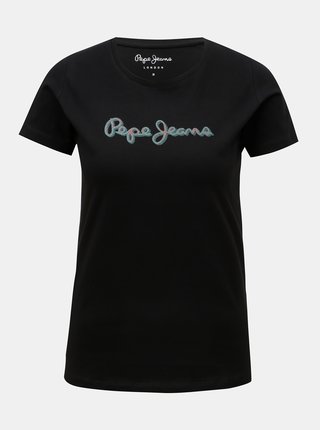 Čierne dámske tričko s trblietavou potlačou Pepe Jeans