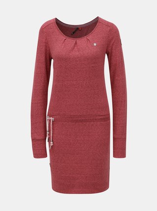 Červené melírované šaty s dlhým rukávom a zaväzovaním Ragwear Alexa