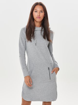 Sivé melírované mikinové šaty s kapucňou ONLY June