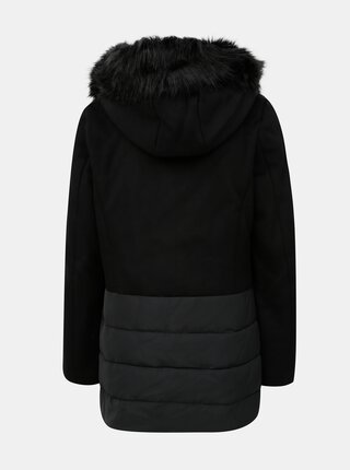 Čierny dámsky vlnený kabát s kapucňou a umelým kožúškom Superdry