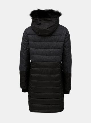 Sivo–čierny dámsky kabát s kapucňou a umelým kožúškom Superdry