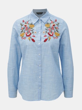 Svetlomodrá košeľa s výšivkou kvetov Dorothy Perkins
