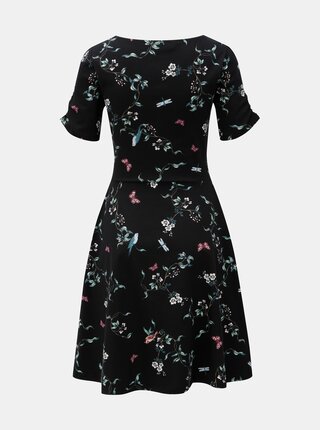 Čierne kvetované šaty s okrúhlym výstrihom Dorothy Perkins Tall