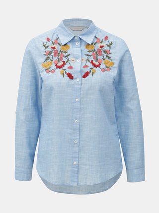 Svetlomodrá košeľa s kvetovanou výšivkou Dorothy Perkins Petite