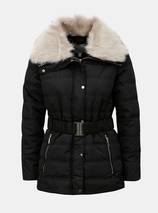 Čierna zimná bunda s odnímateľným golierom z umelej kožušinky Dorothy Perkins Petite