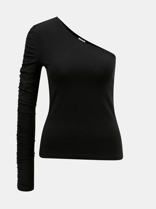 Čierne tričko s jedným nariaseným rukávom Noisy May Laila