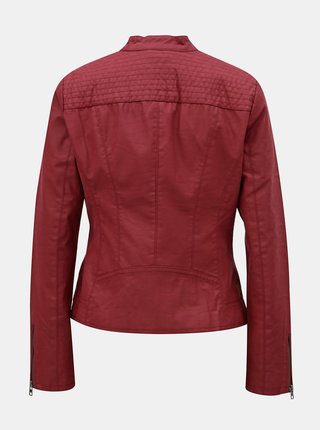 Červená koženková bunda s detailmi v striebornej farbe ONLY Saga