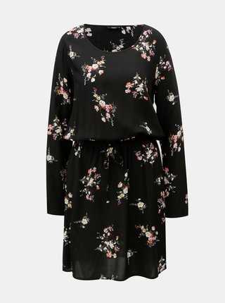 Čierne kvetované šaty s dlhým rukávom a zaväzovaním ONLY Nova Draw