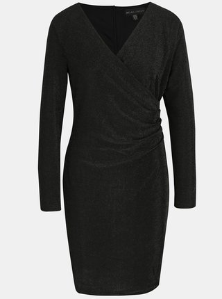 Čierne šaty s prekladaným výstrihom a trblietavým efektom Mela London 