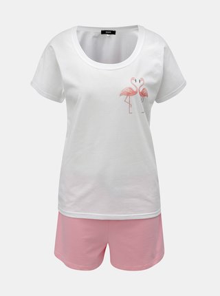 Ružovo–biele dámske krátke pyžamo s motívom plameniakov ZOOT