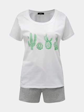 Sivo–biele dámske melírované pyžamo s motívom kaktusov ZOOT