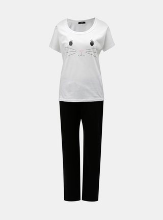 Čierno–biele dámske pyžamo s motívom mačky ZOOT