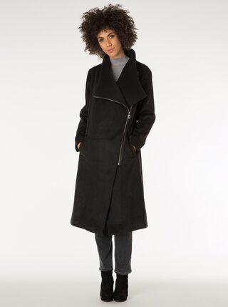 Čierny kabát s asymetrickým zipsom Yest