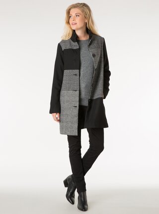 Čierno–sivý vzorovaný vlnený kabát Yest
