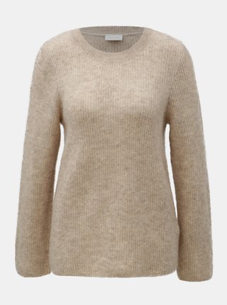 Béžový vlnený basic sveter s prímesou mohéru VILA Tura