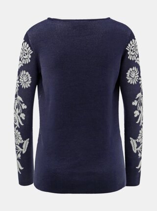 Tmavomodrý sveter s kvetovaným motívom M&Co